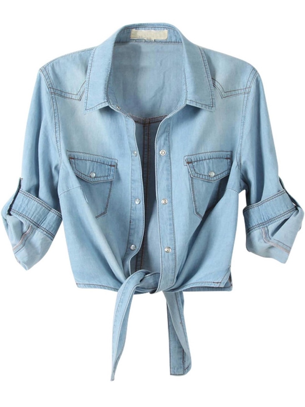 Light Blue Tie-Front Button-Down Shirt - Women
